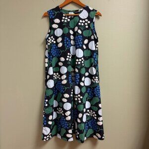 Marimekko Blue and Green Sleeveless Midi Dress
